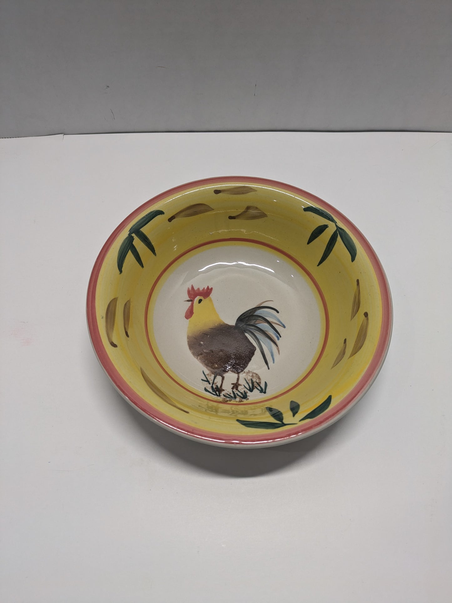 Philippe Richard hand painted Country View Rooster plate and bowl set